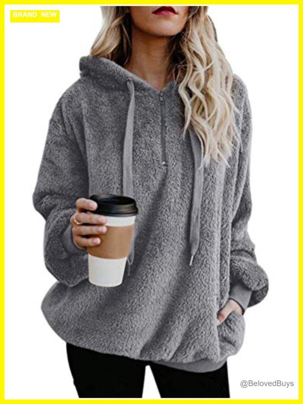 Fuzzy Sherpa Pullover Hoodie Oversized 1/4 Zip Athletic Womens